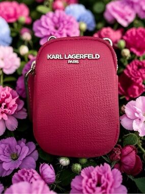 Karl Lagerfeld leather  coin pouch card holder bag, charm key holder keychain